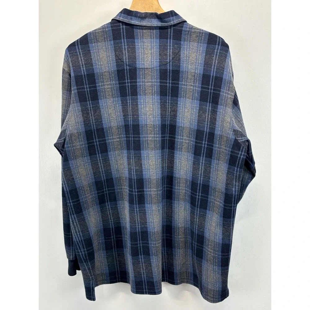 Vtg Polo Ralph Lauren Flannel Polo Shirt Men's L Blue Grey Plaid Pony Logo 90s